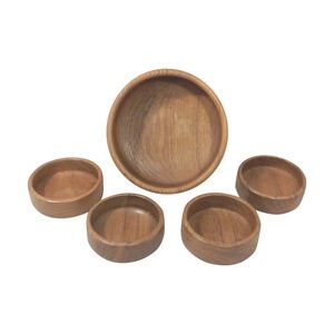 Mid Century Teak Wood Salad Bowl Set of 5
